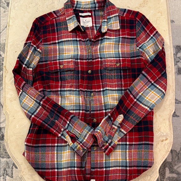 American Eagle Outfitters Red and Blue Flannel Shirt - Picture 3 of 6